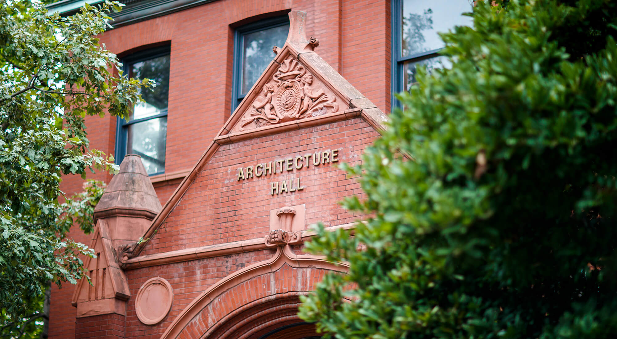 Exterior of Architecture Hall showing name on building