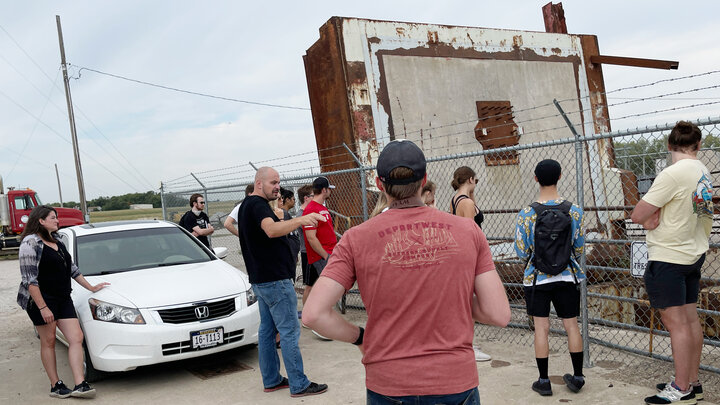 Students working on silo