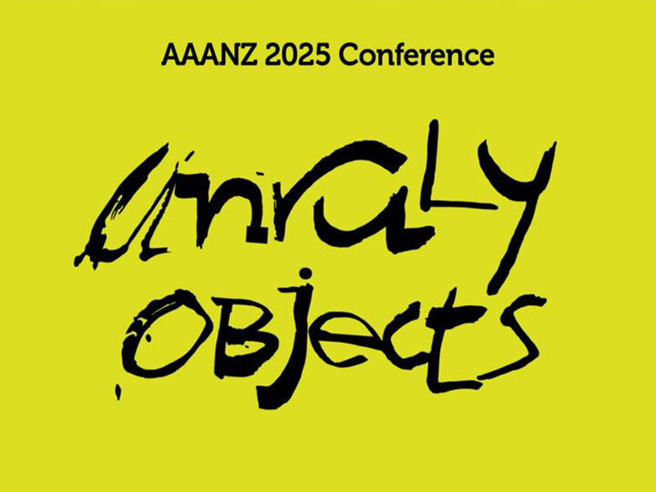 Bright yellow background with bold, black handwritten text reading "Unruly Objects".