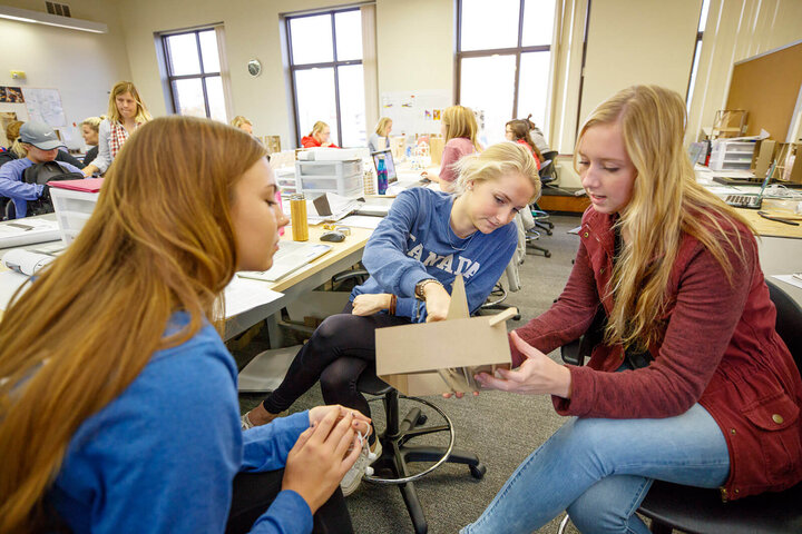 Students looking at project
